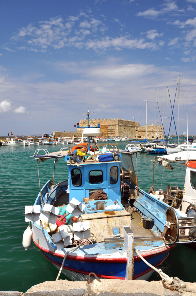 Crete cruise port Heraklion harbour with ships