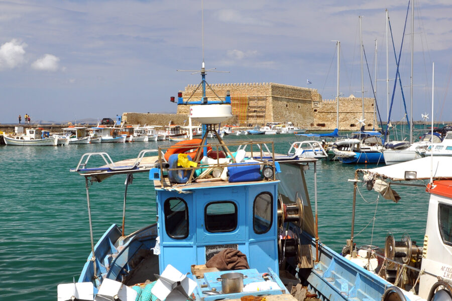Crete cruise port Heraklion harbour with ships